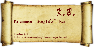 Kremmer Boglárka névjegykártya